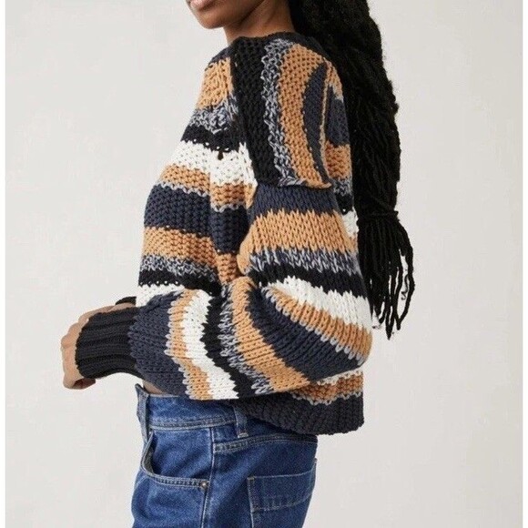 Free People Devon Stripe Crop Sweater Multicolor Medium OB1568915 Open Knit - Picture 3 of 12